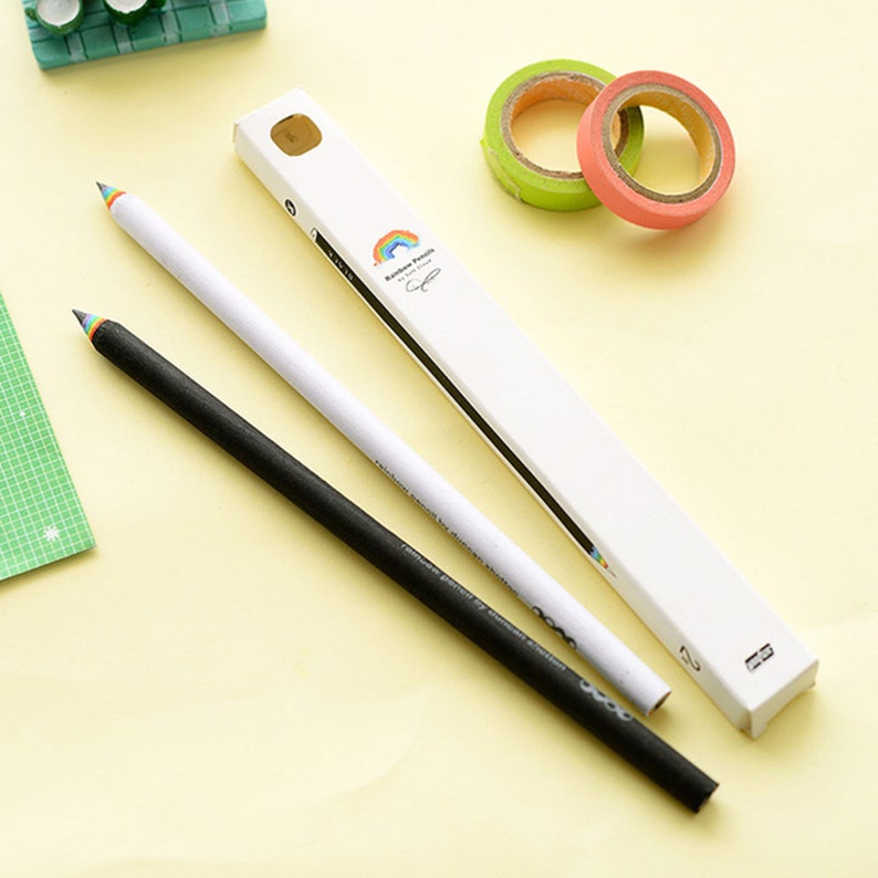 12pcs-Rainbow Pencils recycled paper pencil set for unique stationery addicts Planner Pencil,School Supplies,Gift WHITE basic 3 pack