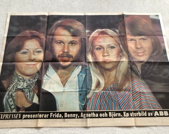 ABBA 1977 Swedish Magazine Poster 1970s Björn Ulvaeus Agnetha Fältskog Benny Andersson Anni-Frid "Frida" Lyngstad Vintage Rare