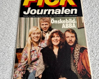 ABBA 1977 Swedish Magazine Poster 1970s Björn Ulvaeus Agnetha Fältskog Benny Andersson Anni-Frid "Frida" Lyngstad Vintage Rare