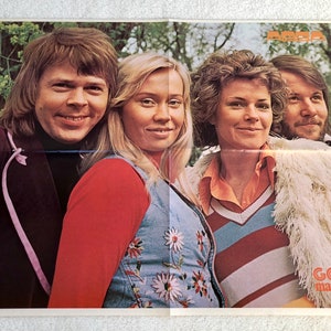 ABBA Poster 1974 Swedish GO Magazine 1970s Björn Ulvaeus Agnetha Fältskog Benny Andersson Anni-Frid &quot;Frida&quot; Lyngstad Vintage Mega Rare