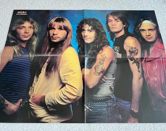 Iron Maiden 1984 Poster svedese Rivista musicale OKEJ Anni '80 Bruce Dickinson Steve Harris Dave Murray Adrian Smith Nicko McBrain Vintage Raro