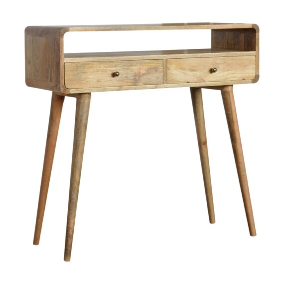 Modern Console Table With Drawers Solid Wood Light Brown Etsy