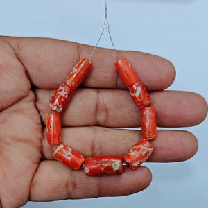 54 CT&#39;s Natural Italian Red Coral Smooth Polished Loose Drum Shape Gemstone Beads. Mediterranean Sea Coral Beads For Making Jewelry,