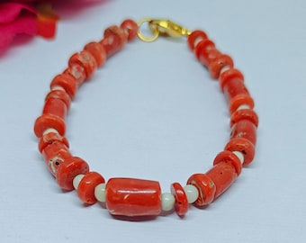 Red Coral Beaded Bracelet: Handmade Italian Gemstone Beads, 8 Inch Healing Coral Jewelry