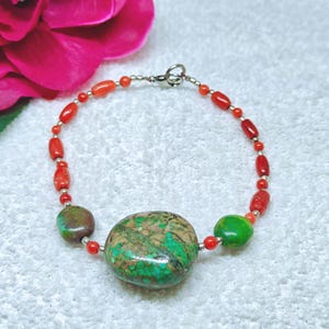 Wow ! 78 CT Natural Italian Red Coral And Turquoise Bracelet, Handmade Beautiful Best Quality Bead Bracelet 8.5 Inch Women&#39;s Fashion Jewelry