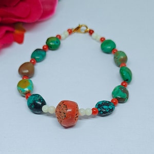 Armband met rode koraal en turkoois: handgemaakte Italiaanse edelsteensieraden