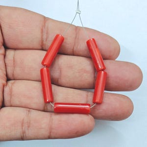 26 CT&#39;s Natural Italian Red Coral Smooth Polished Loose Pipe Tube Shape Gemstone Beads. Mediterranean Sea Coral Beads For Making Jewelry.