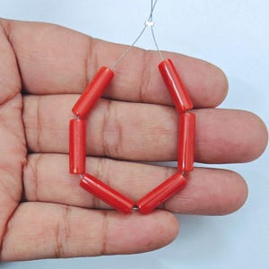 25 CT&#39;s Natural Italian Red Coral Smooth Polished Loose Pipe Tube Shape Gemstone Beads. Mediterranean Sea Coral Beads For Making Jewelry.