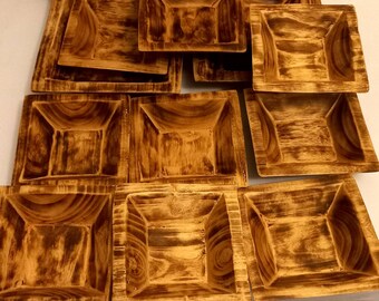 Lots of 20 -Small Wooden Handmade 5" Square Candle Dough Bowls, Modling bowls,  Rustic Home Centerpiece Display wax Bowls Candle Holder .