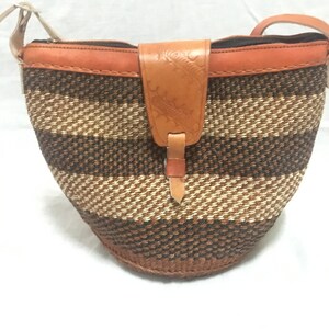 Woven basket, woven sling bag, African basket, leather basket, African woven basket, leather purse