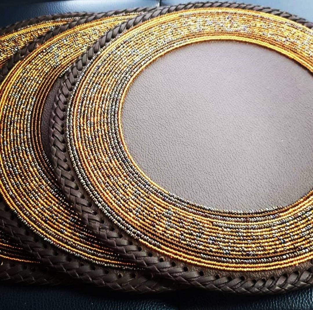 SET OF 6 Handmade Leather Beaded Placemats beaded Table Mats Etsy