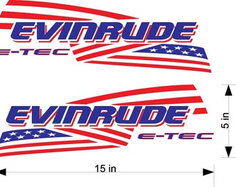 Evinrude E-Tec Outboard Custom Flag Decal. Red and Blue 15" x 5"