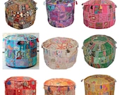 Indian Cotton Patchwork Ottoman Pouf Cover Ethnic Handmade Footstool Pouf Cover Decor