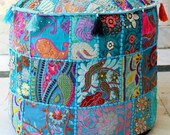 Indian Cotton Vintage Patchwork Footstool Seat Pouf Cover Ethnic Ottoman Pouf Cover Decor