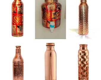 PRURA Copper Water Bottle Diamond Regular Pure Copper Bottle Yoga Water Bottle Ayurveda Health Benefits Leak Proof 900ml//30oz, Design 10