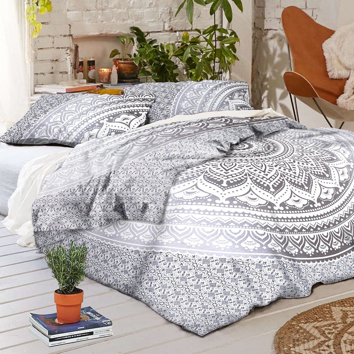 Pure Cotton Bohemian Doona Duvet Cover Fringes Grey Hippie Etsy