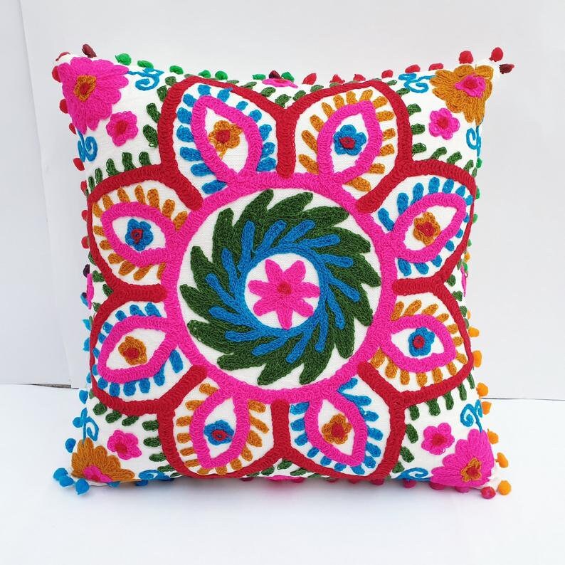 Colorful Cushion Cover. Colorful Embroidered Cushion Cover. Etsy