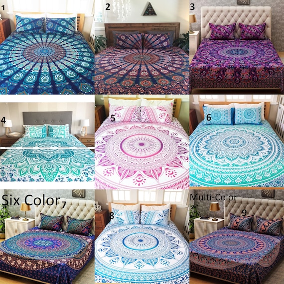 The Art Box 4 Piece Cotton Sheet Set Hippie Tapestry Queen Size Bedspread Bedding Bed Cover 1 Flat Sheet 1 Fitted Sheet and 2 Pillow Cases 