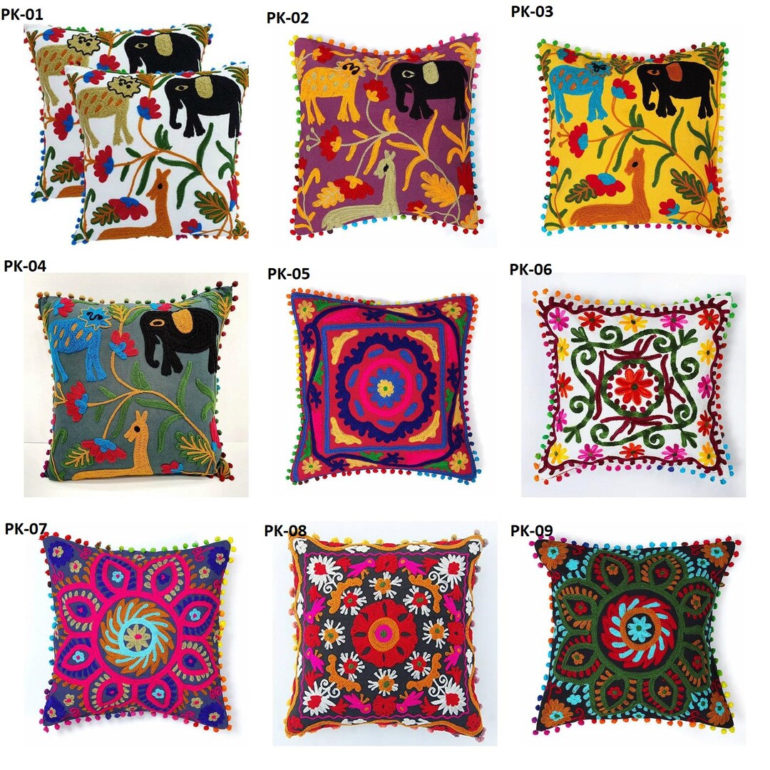 Indian Handmade Suzani Pillow Cover 16x16 Decorative Pillows Etsy