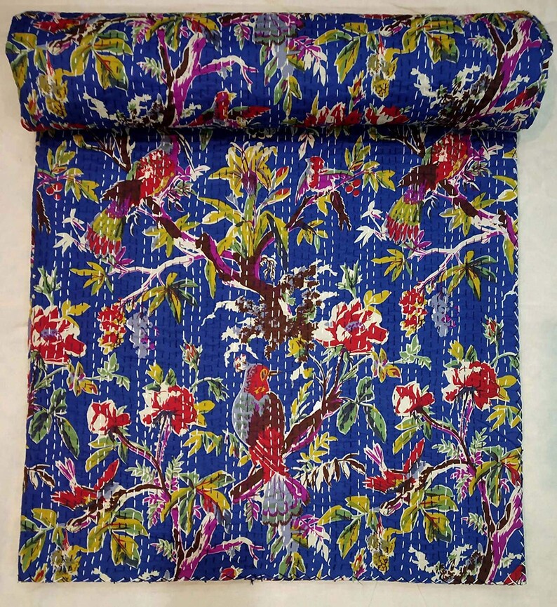 Patchwork Indian Handmade Kantha Vintage Quilt Throw Bedspread Blanket