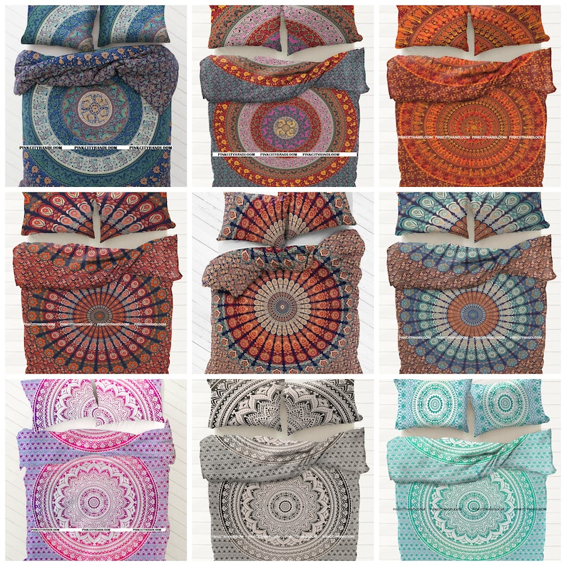 Mandala Indian Duvet Covers Throw Cotton King Quilt Blanket Cover Bedding Set