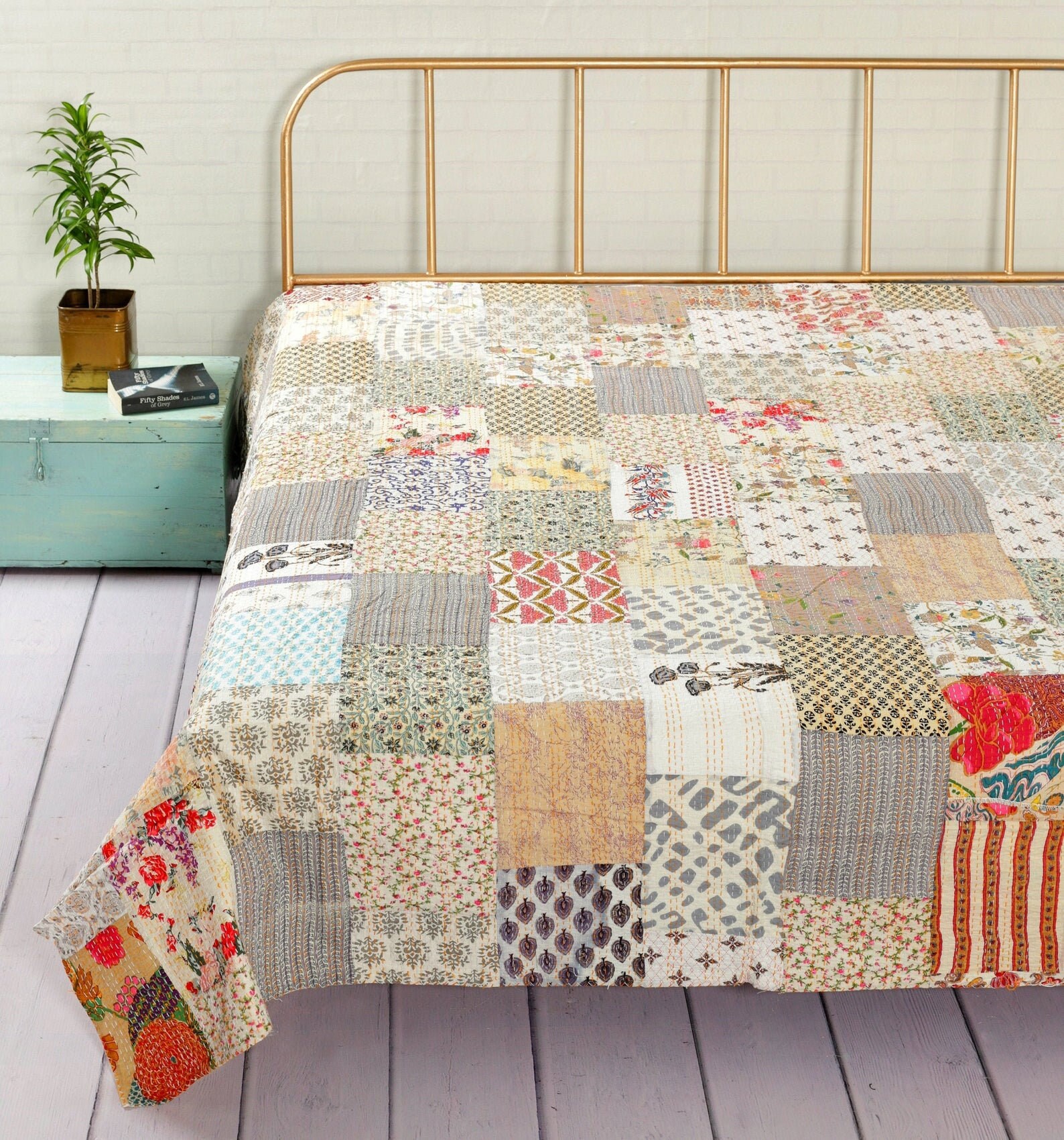 Indian Vintage Patchwork Quilt Kantha Throw Blanket Quilting - Etsy