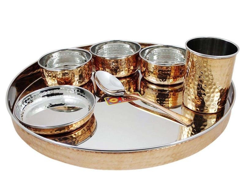 Indian Dinnerware Stainless Steel Copper Dinner Set Thali Etsy UK