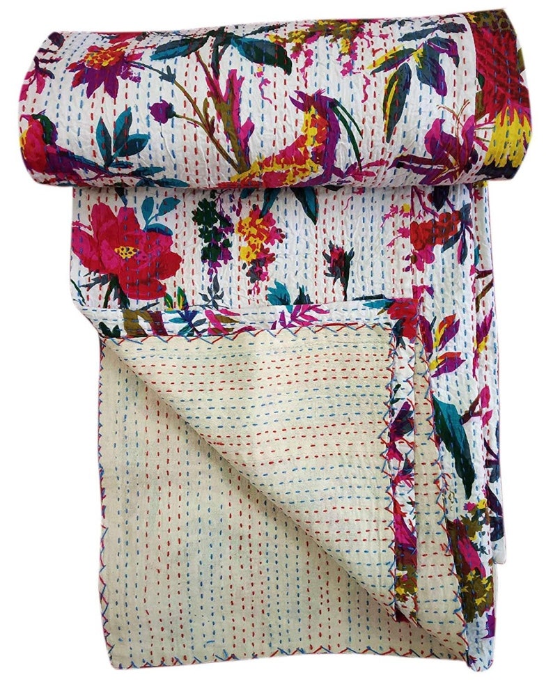 Indian Kantha Quilts Throw Bedspread Handmade Bedding Blanket Etsy