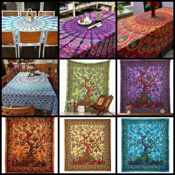 Indian Mandala Tablecloth Rectangle 100 % Cotton Table Cloth Cover Party Wedding Indian Mandala Tablecloth Rectangle 100 % Cotton Table Cloth Cover Party Wedding