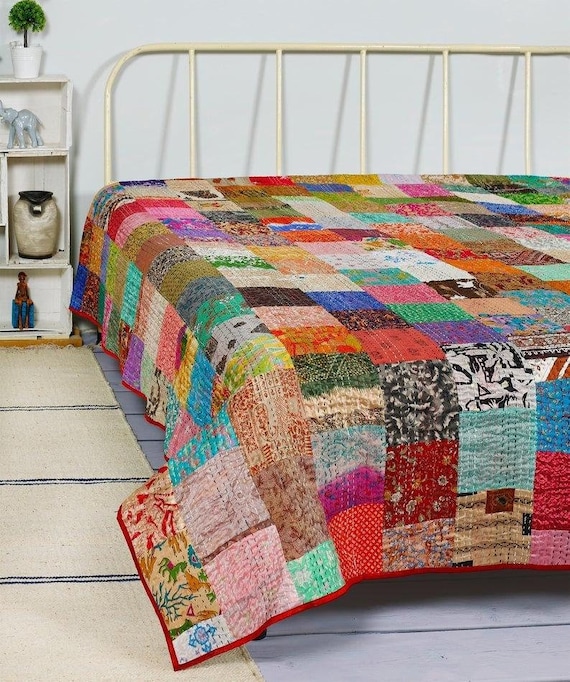 Colcha de patchwork hecha a mano vintage - Etsy México