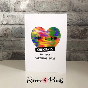 Gay Wedding Card-Groom and Groom-Mr and Mr-Tie dye-Heart Card-Printable Gay Wedding Card with envelope-Printable heart Wedding card-Pride