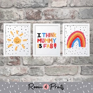 Rainbow Kids Print-Printable Wall Art-Set of 3-Gender Neutral Nursery-Bright Nursery decor-Sunshine Nursery-Mummy-Smile-Modern Nursery Art