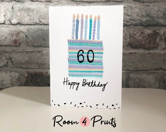 Happy 6Oth Birthday Cake Card-Birthday Printable Card-Birthday Cards For Him-Modern Birthday Card-Printable Birthday Card with Envelope-Cake