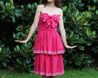 vintage 1950s pink polka dot dress