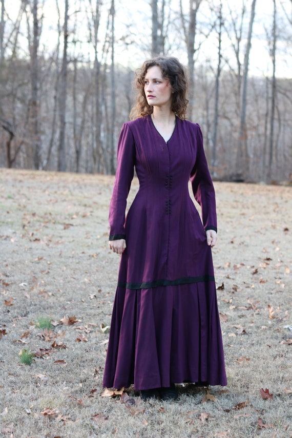 antique victorian purple wool wrapper dress