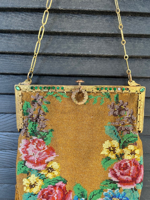 antique 1920s art deco beaded flower purse - image 3