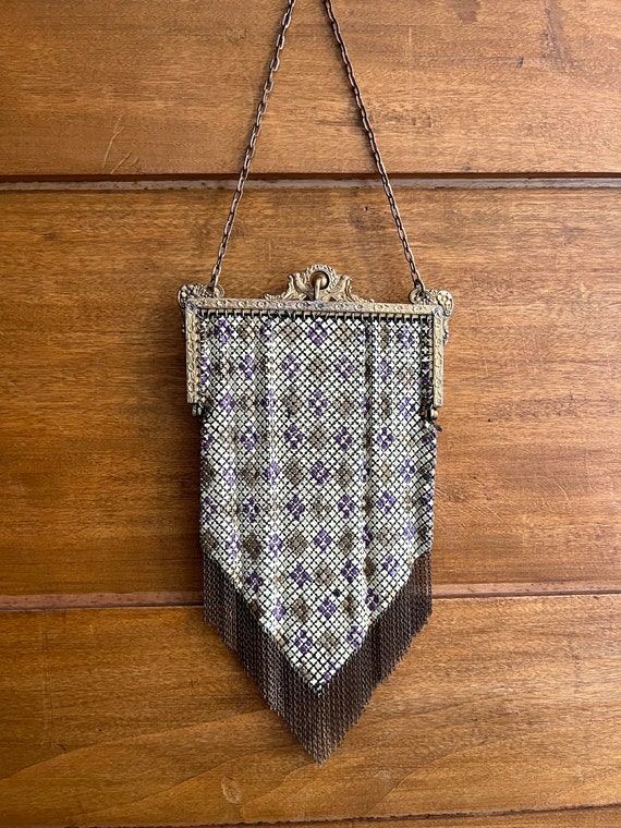 antique 1920s art deco mesh chain mail purse with… - image 2