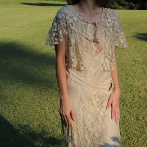 antique 1930s lace gown with silk slip and bolero image 7