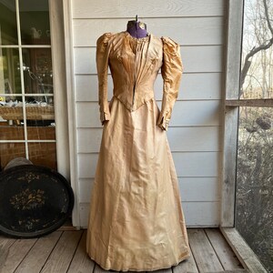 Antique Victorian Silk Gown Dress Bodice and Skirt 1880s
