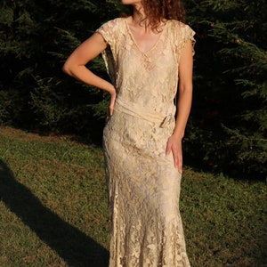 antique 1930s lace gown with silk slip and bolero image 3