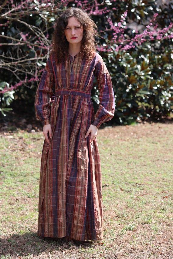 antique 1860s silk plaid dress