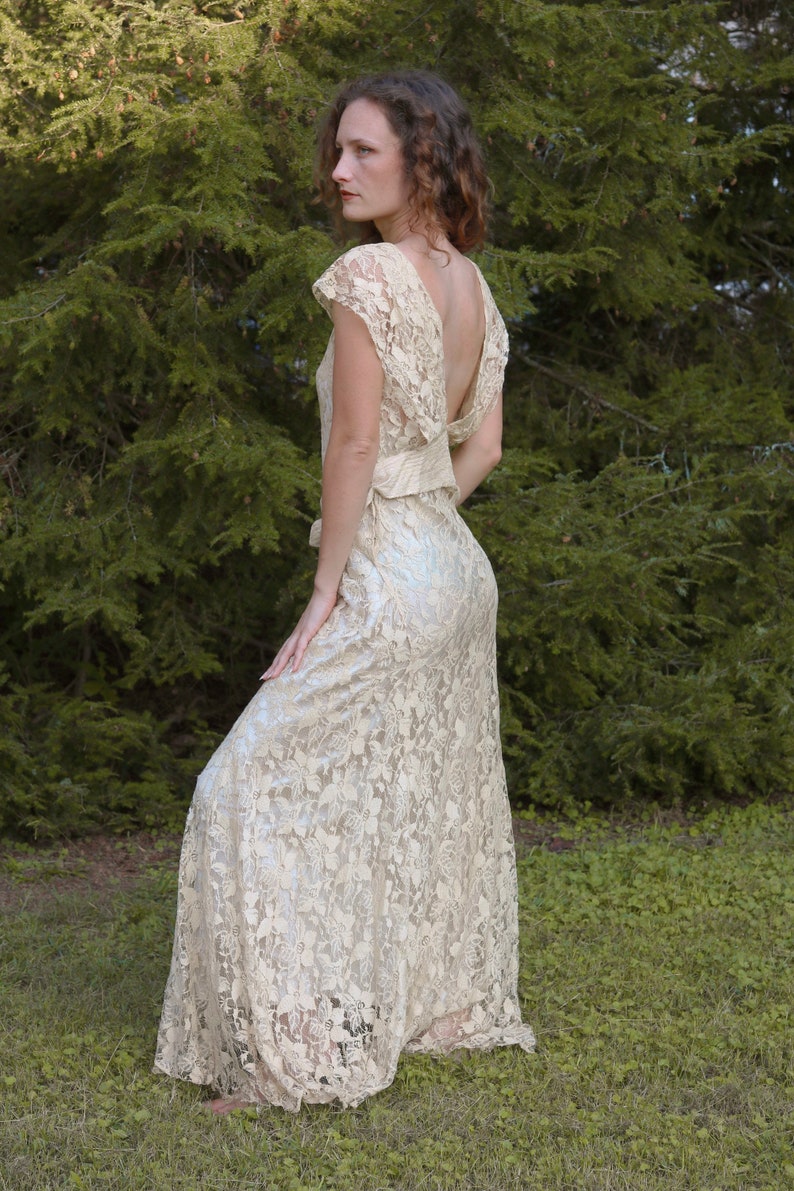antique 1930s lace gown with silk slip and bolero image 1