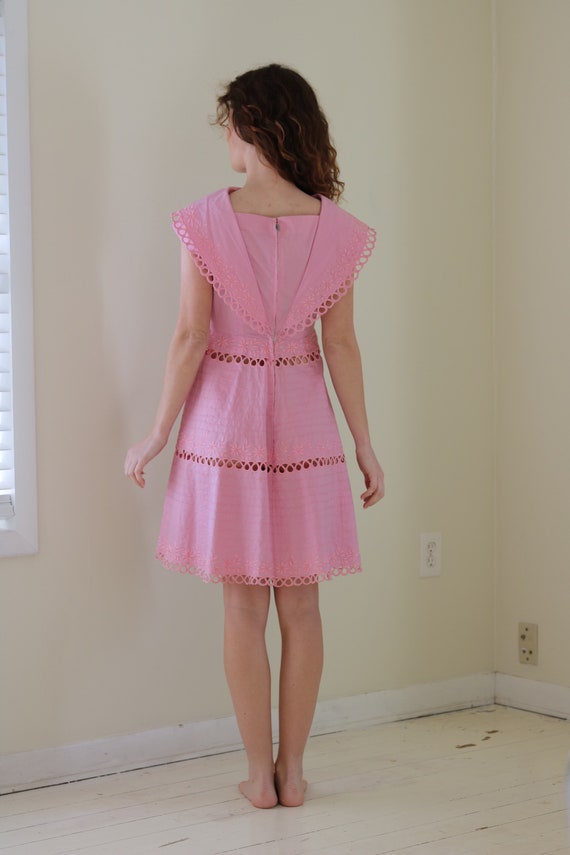 vintage 1950s pink cotton eyelet cutout dress - image 4