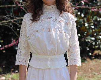 antique 1910s cotton eyelet embroidery blouse