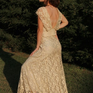antique 1930s lace gown with silk slip and bolero image 2