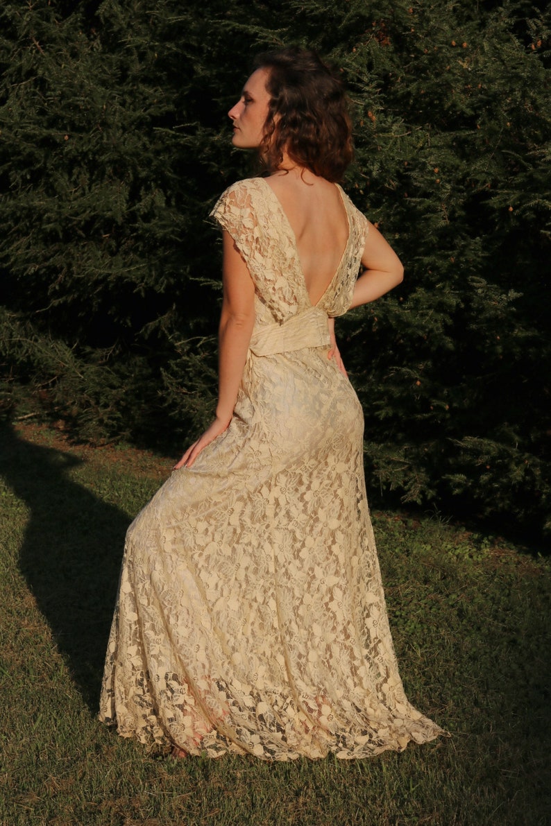 antique 1930s lace gown with silk slip and bolero image 2