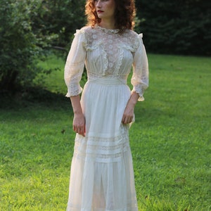 antique edwardian 1900s / 1910s sheer cotton and lace lawn dress / lingerie dress