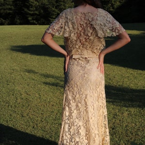 antique 1930s lace gown with silk slip and bolero image 6