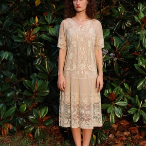 antique 1920s net lace and crochet lace dress