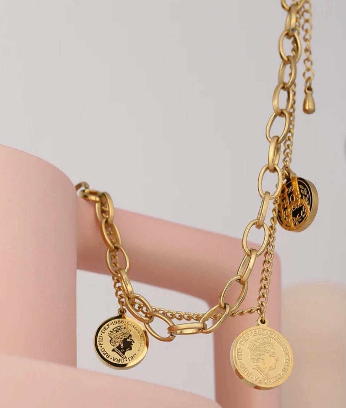 18k Gold Plated Stainless Steel Bracelet Gold Coin Bracelet | Etsy